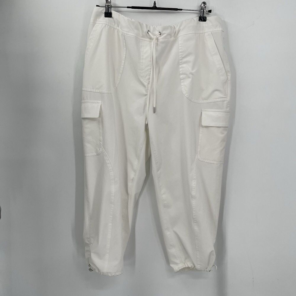 Chicos Zenergy 2P Cargo Crop Pants Womens White Petite Stretch Bungee‎ Hem